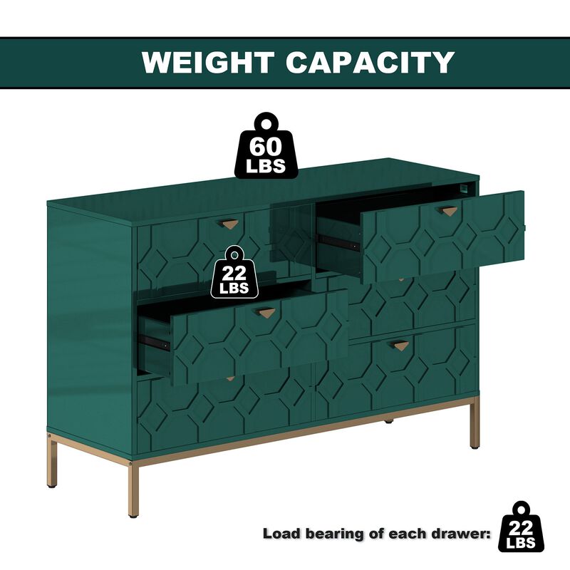 31.77 in. H Freestanding Storage Cabinet Green 6 Drawer Accent Cabinet