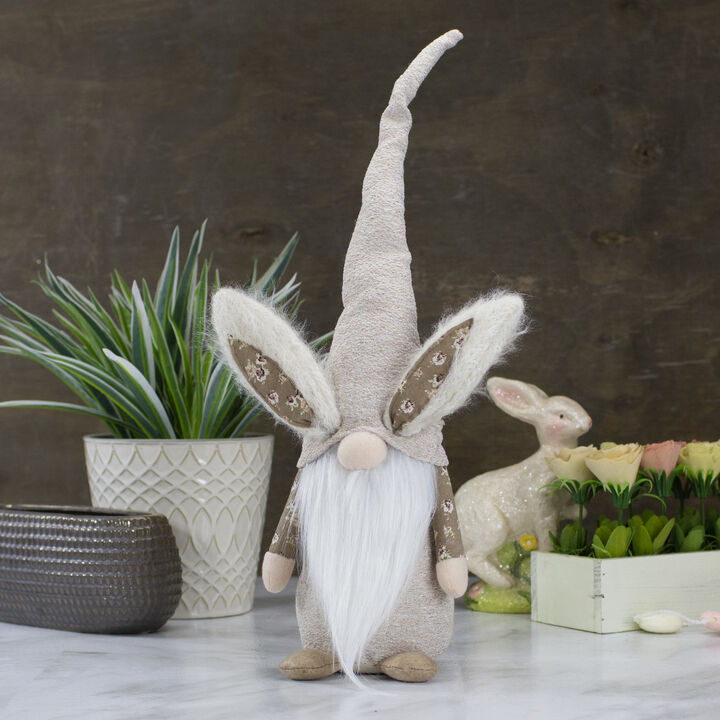 20" Beige Floral Standing Easter and Spring Gnome Figure with Bunny Ears