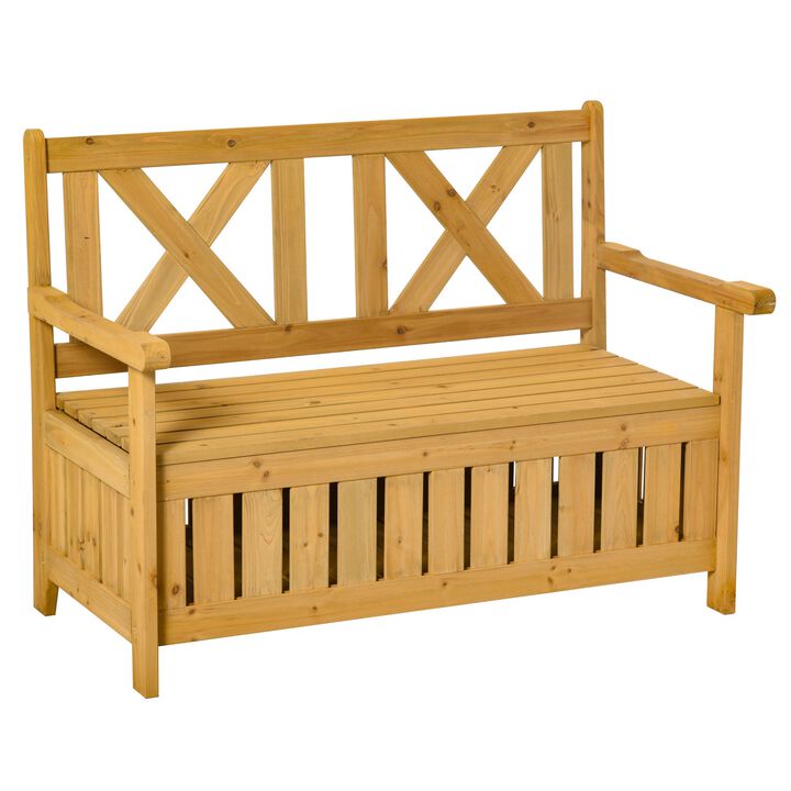 Yellow Outdoor Seating: Wooden Storage Bench with Louvered Panels