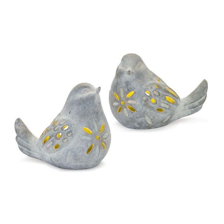 Decorative Resin Birds with LED Set of 2 for Nighttime Accent (Requires 2 AAA Batteries)