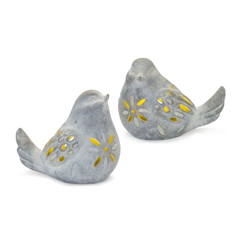 Decorative Resin Birds with LED Set of 2 for Nighttime Accent (Requires 2 AAA Batteries)