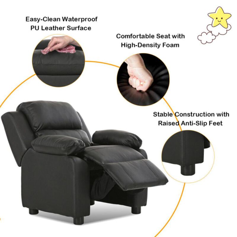 Hivvago Deluxe Kids Armchair Recliner Headrest Sofa w/ Storage Arms