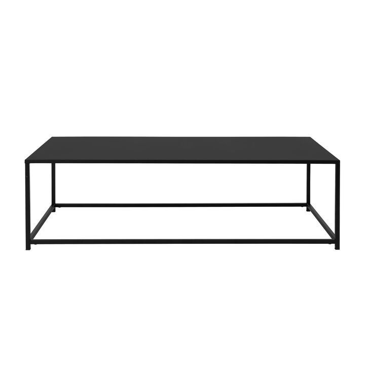 Eme 48 Inch Coffee Table, Rectangular Top, Black Finished Metal Frame - Benzara