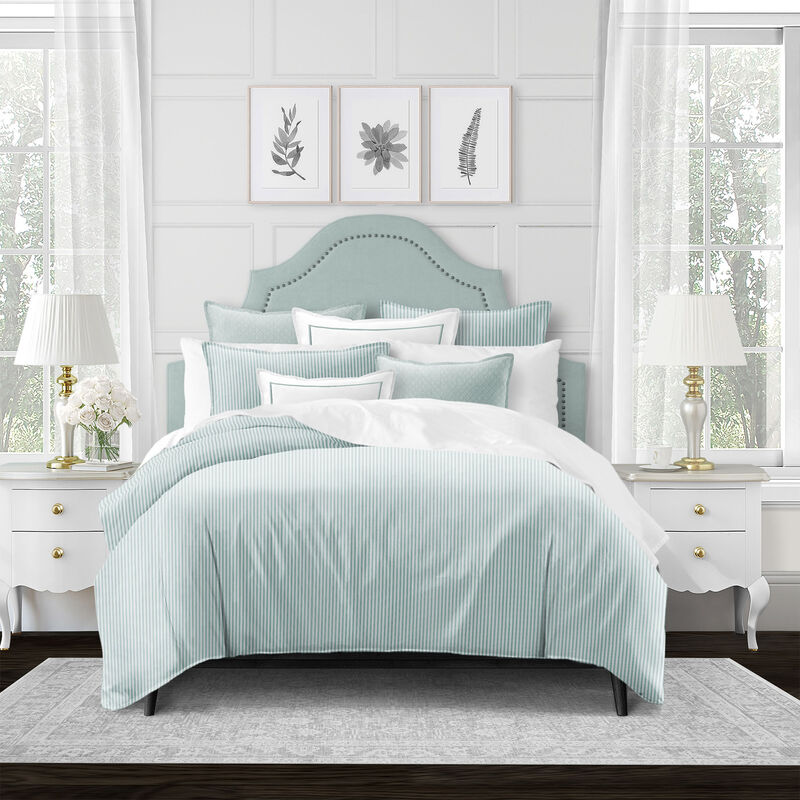 6ix Tailors Fine Linens Crown Stripe Glacier Coverlet Set