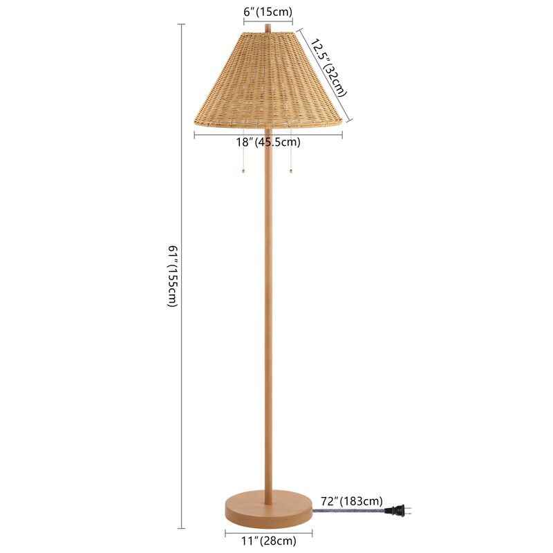 Nando 2-Light Coastal Bohemian Iron/Rattan LED Floor Lamp with Pull-Chain
