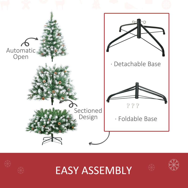 6' Artificial Flocked Christmas Tree Holiday Home Xmas Decoration w/ Pine Cone