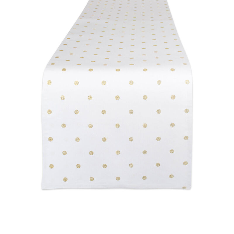 90" White and Gold Rectangular Polka Dot Table Runner
