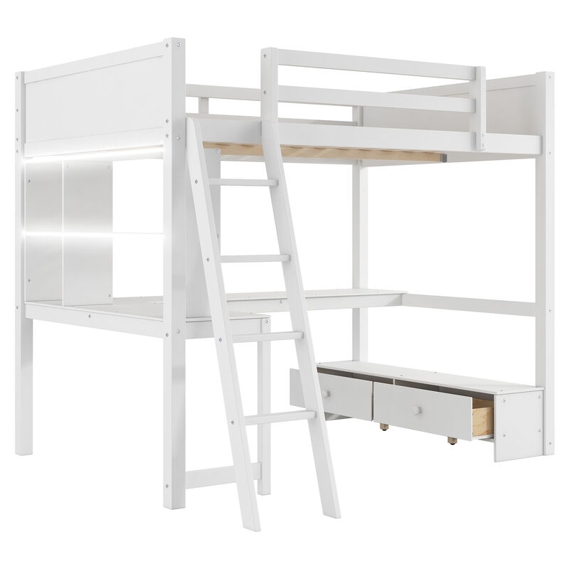 Merax Loft Bed with Desk, LED light and USB Charging Station