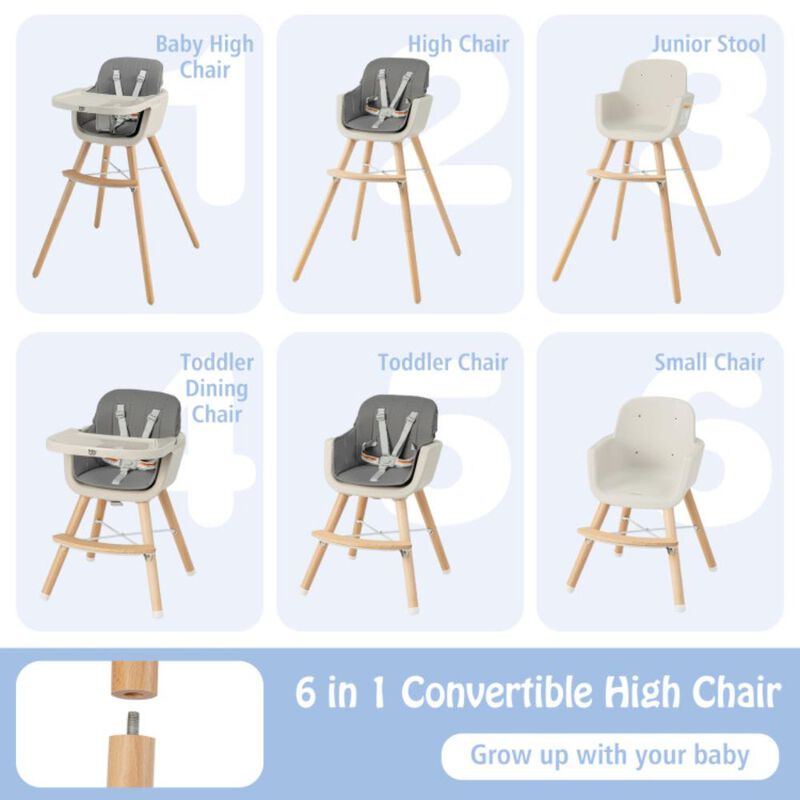 Hivvago 3-in-1 Convertible Wooden High Chair with Cushion
