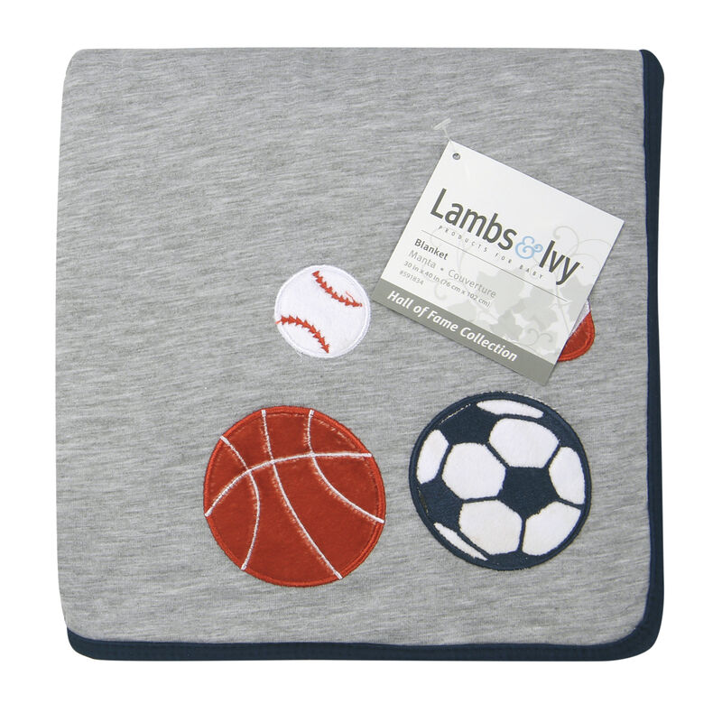 Lambs & Ivy Hall of Fame Sports Jersey/Faux Shearling Cozy Baby Blanket