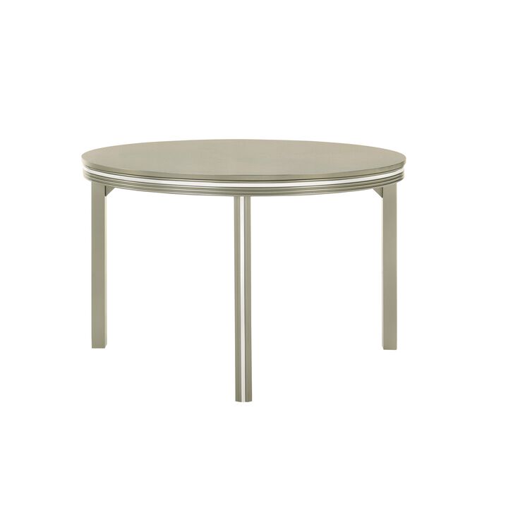 Lumii Dining Table, High Gloss Gray Solid Rubberwood, Round 47 Inch - Benzara