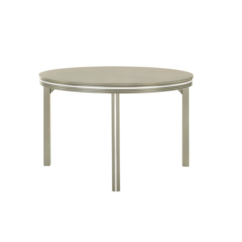 Lumii Dining Table, High Gloss Gray Solid Rubberwood, Round 47 Inch - Benzara