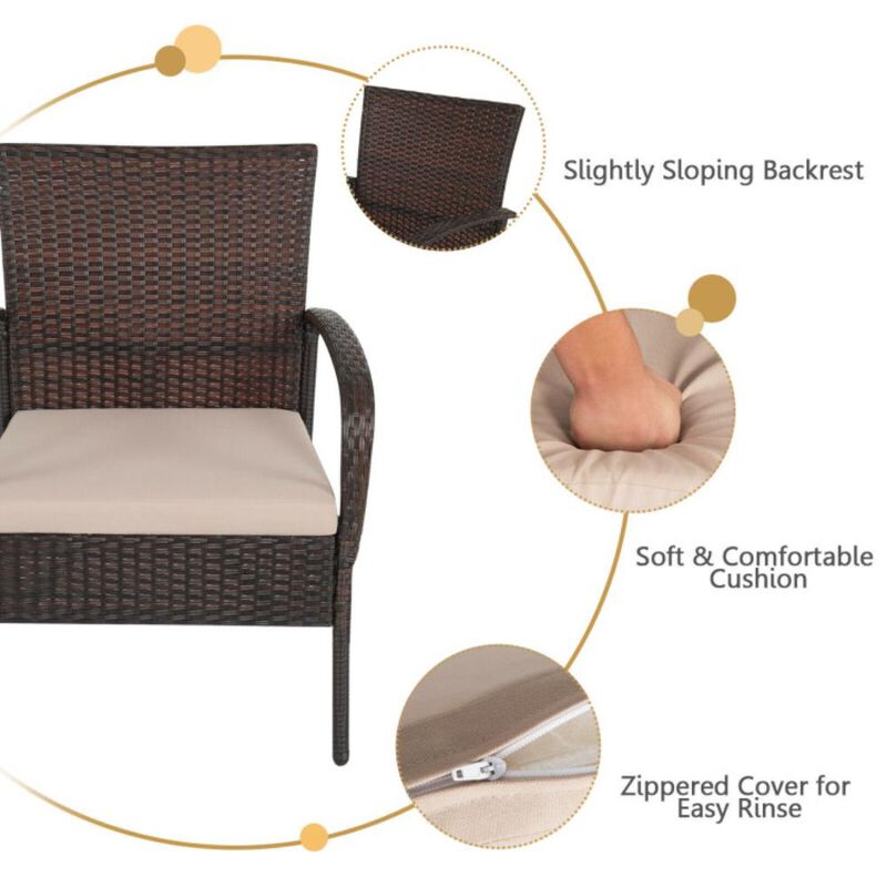 Hivvago 4 Pieces Patio Cushioned Wicker Conversation Set with Acacia Wood Tabletop
