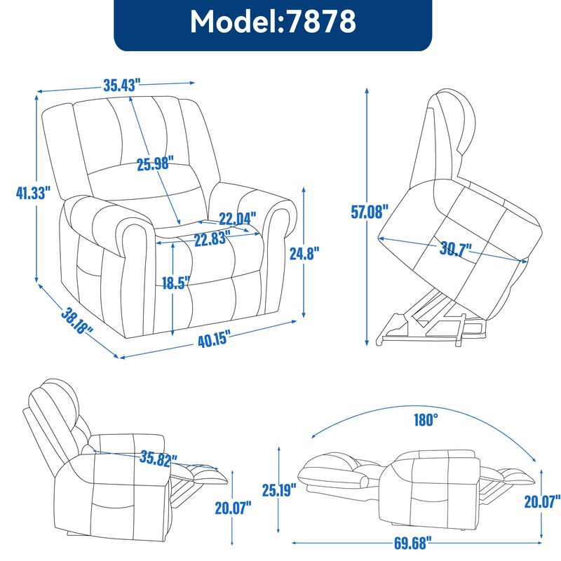 Mondawe Power Lift Recliner Chair Heat Massage Dual Motor Infinite Position Up to 350 LBS, Genuine Leather, Heavy Duty Motion Mechanism with USB Ports