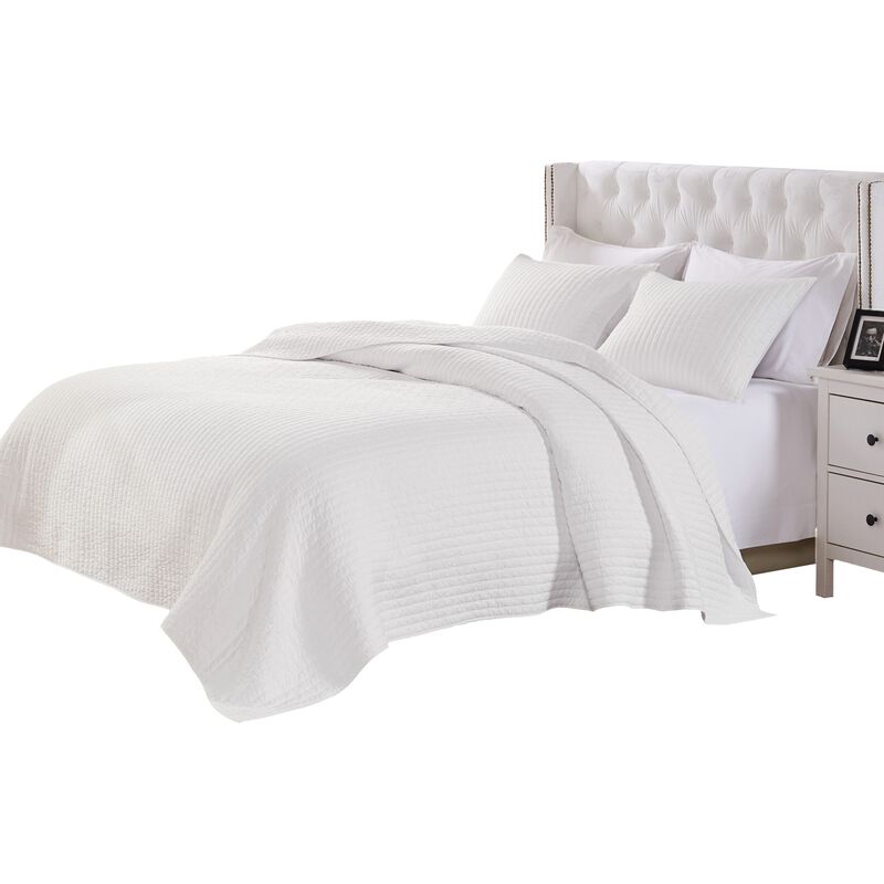 Xumi 3pc Full Queen Quilt and Pillow Sham Set, Channel Style Antique White