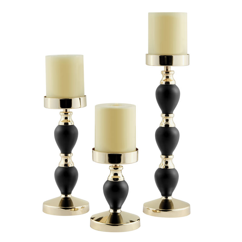 Talia Black and Gold Candlestick Taper Candle Holders - Set of 3