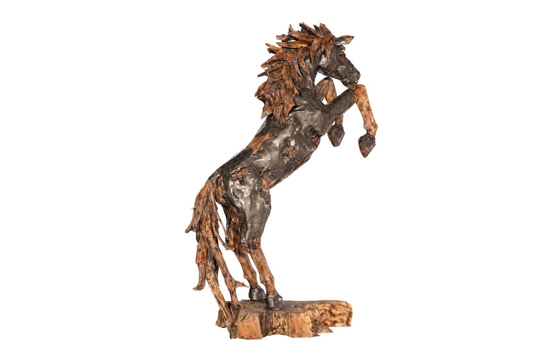 Mustang Rearing Horse Armored Sculpture