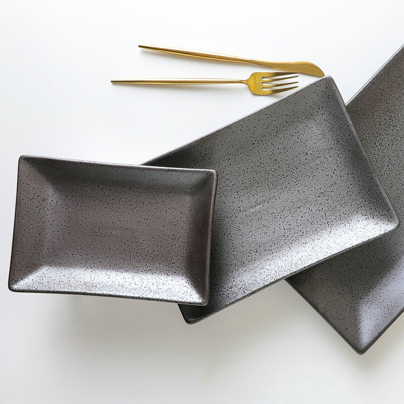Stone Lain Valencia Porcelain Serving Plate Set 3 Piece, Metallic Grey