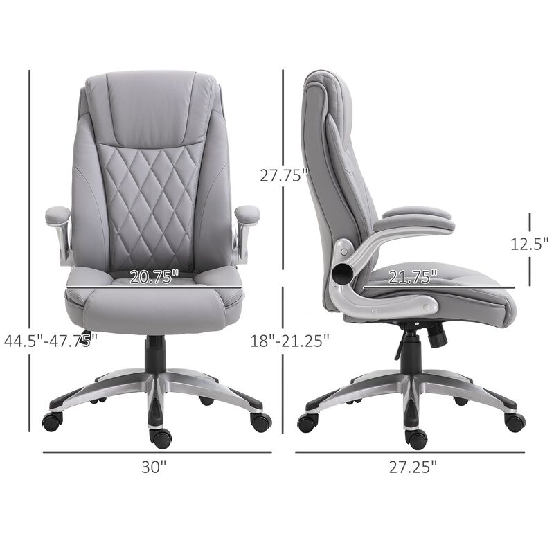 Gray Office Comfort: High-Back Faux Leather Rocker Chair