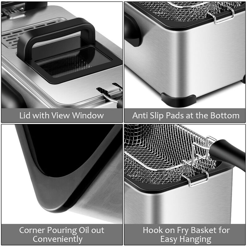 3.2 Quart Electric Stainless Steel Deep Air Fryer with Timer