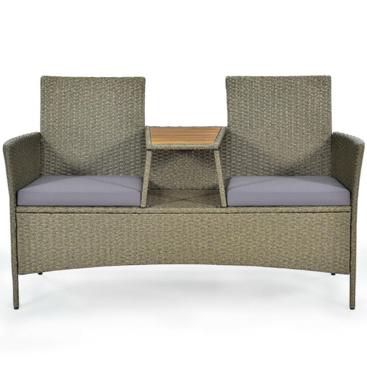 Hivvago 2-Person Patio Rattan Conversation Furniture Set with Coffee Table
