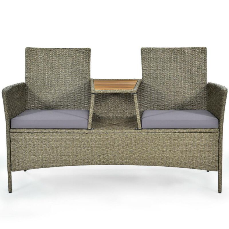 Hivvago 2-Person Patio Rattan Conversation Furniture Set with Coffee Table