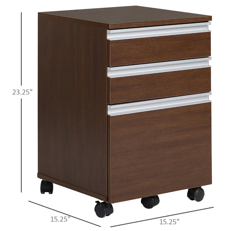 Brown Mobile Organizer: 3-Drawer Rolling File Cabinet for Office