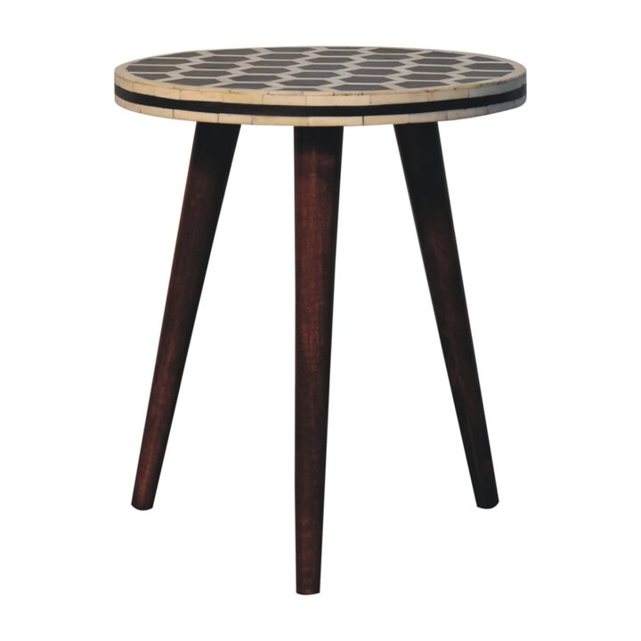Artisan Furniture Solid Wood Bone Inlay Tripod Stool With Honey Caramel Finish