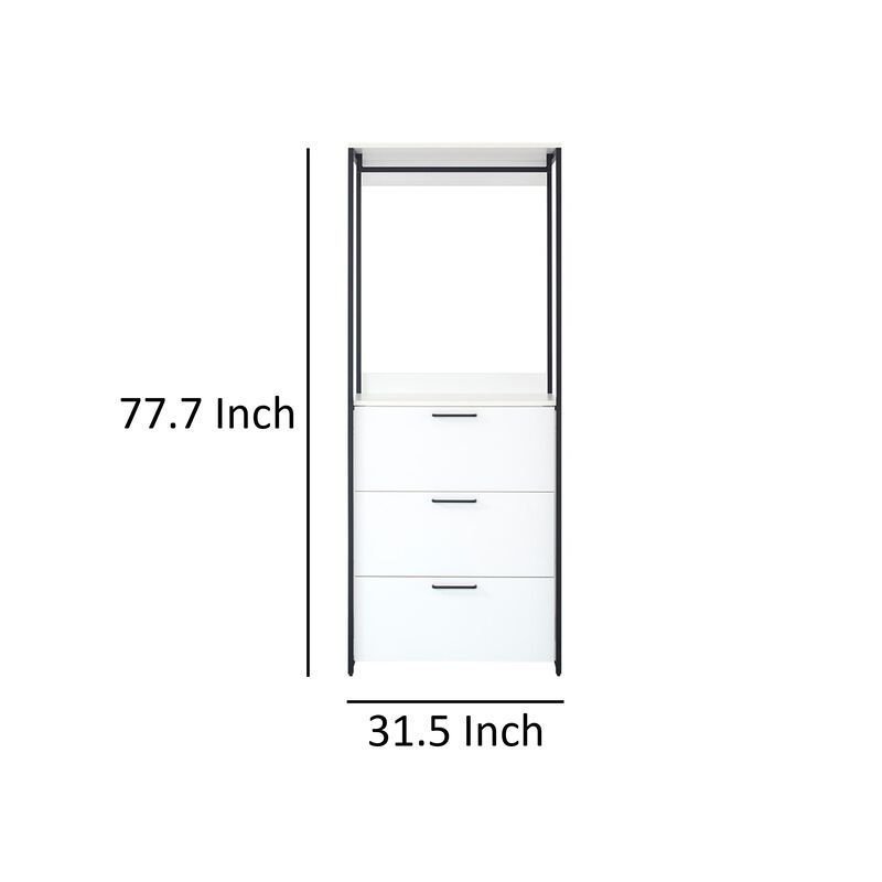 Cox Modular Closet System, 3 Storage Drawers, Hanging Rod, Black Metal
