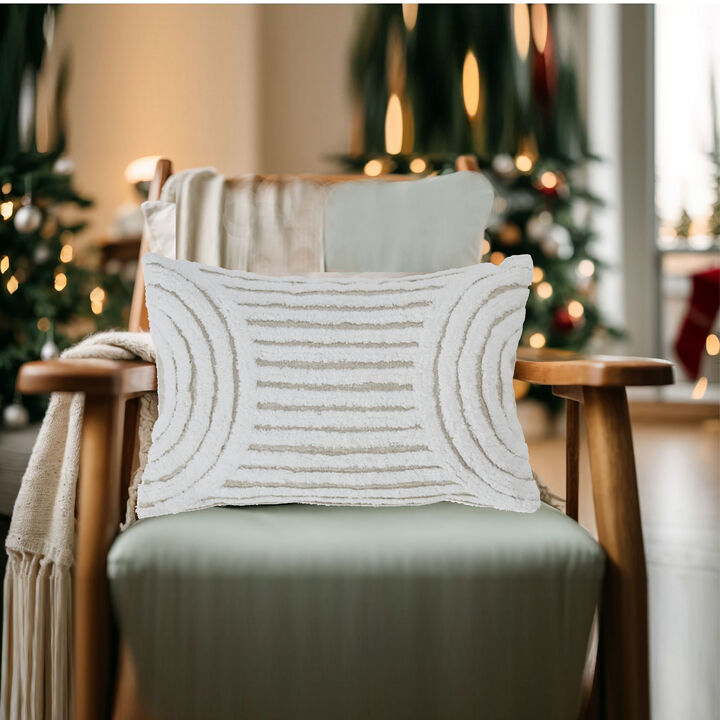 Aris 14 x 22 Lumbar Throw Pillow Set of 4, Geometric Design, White, Tan -
