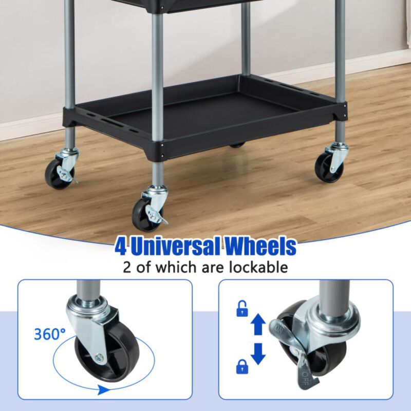 Hivvago 3 Layer Tool Cart with PP Shelves Sponged Handle and Swivel Wheel
