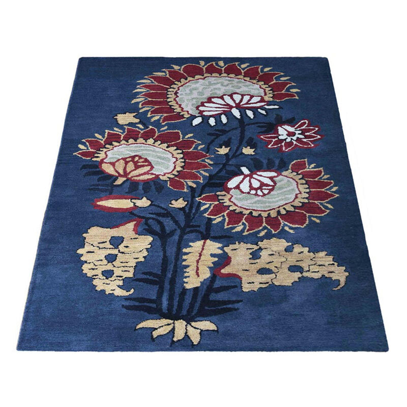 RUGSOTIC CARPETS HAND TUFTED WOOL ECO-FRIENDLY AREA RUGS  - 5'x8', Rectangle Shape, Charcoal, Floral Modern Design, High Pile Thick Handmade Anti Skid Area Rugs for Living Room, Bed Room (K03069)