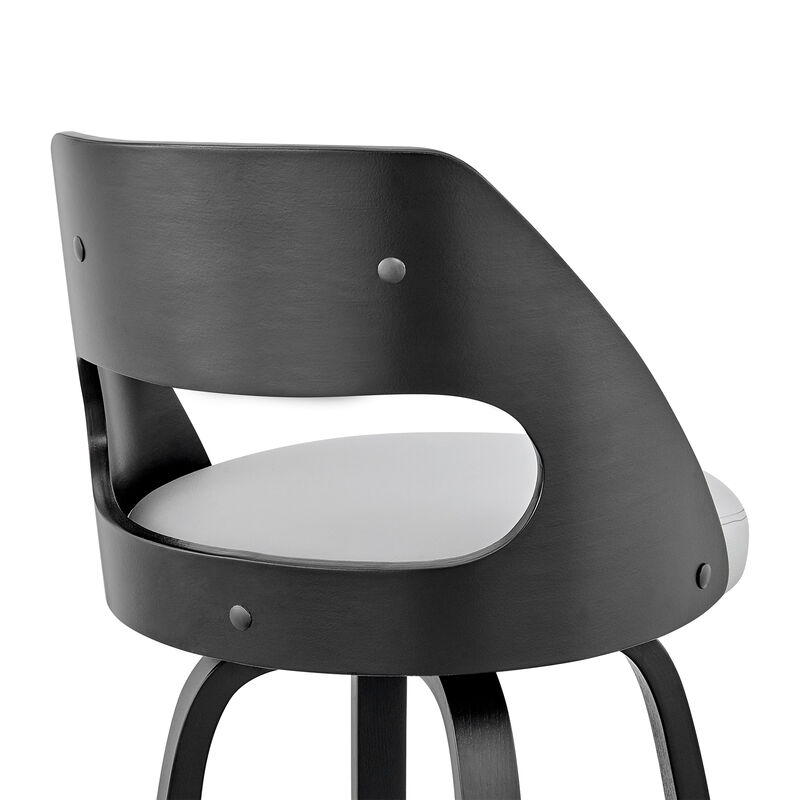 Julius  Gray Faux Leather and Black Wood Bar Stool