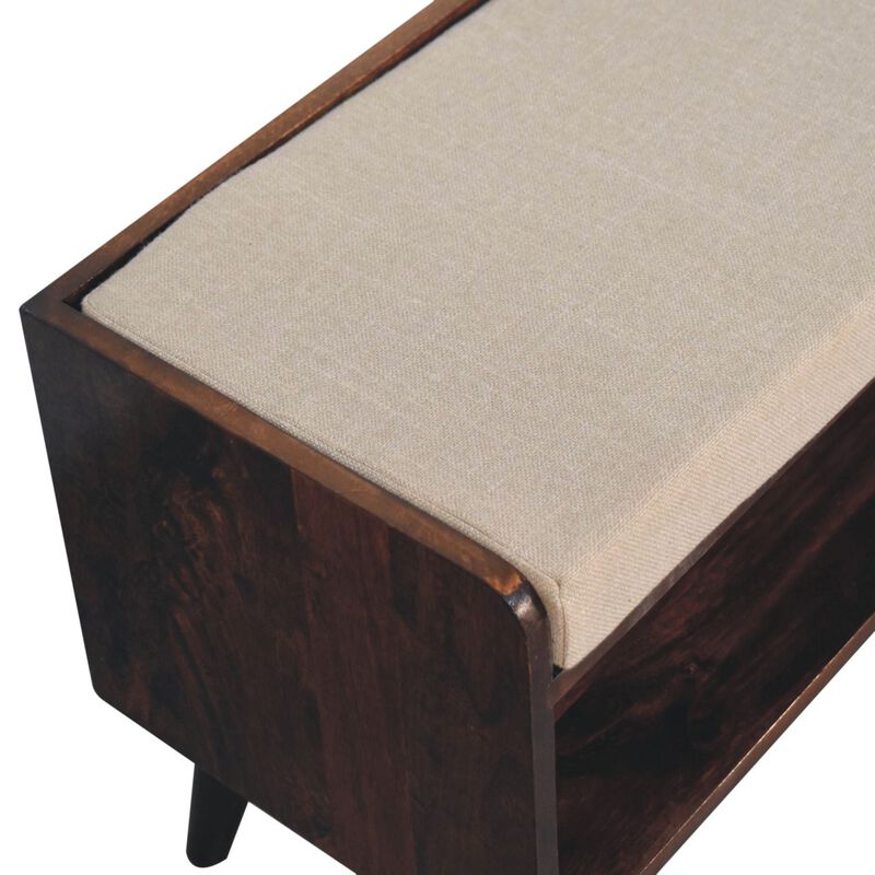 Artisan Furniture Solid Wood California Walnut bench with mud linen seat pad
