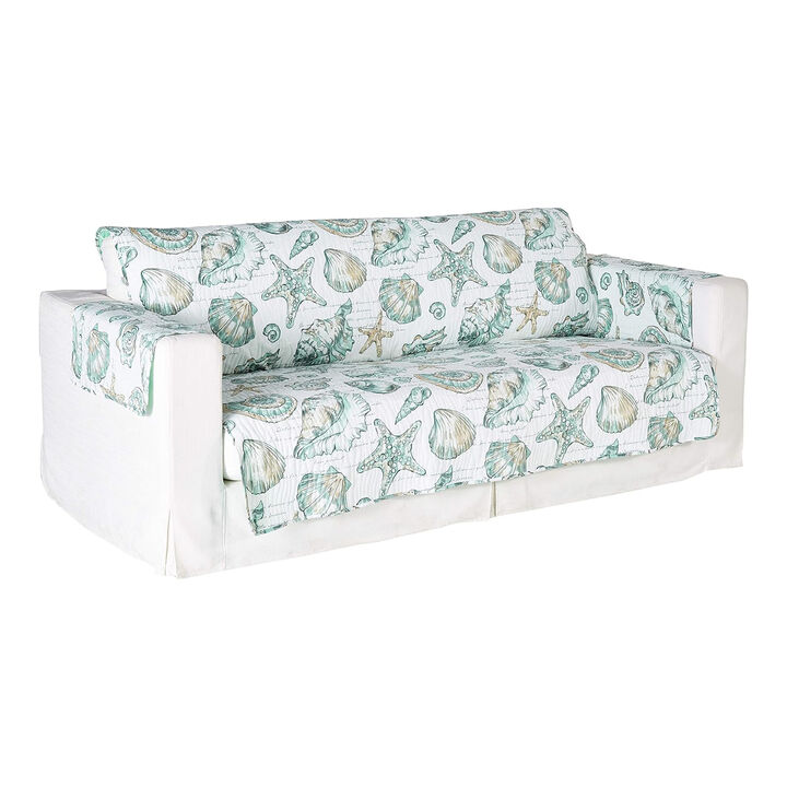 Jiye 127 Inch Wave Quilted Sofa Cover with Seashell Design, White Polyester - Benzara