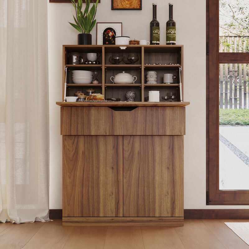 FUFU&GAGA Storage Cabinet - E0 1.5cm Particleboard, Adjustable Shelves, Expandable Top, Great for Cutlery Storage (31.5"W x 13.8"D x 47.2"H), Walnut