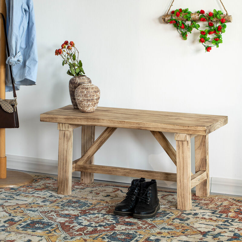 Vintiquewise 36'' Wooden Bench Farmhouse Entryway Organizer Retro Rustic Accent Seat Natural Wood Armless Design for Living Room Hallway Kitchen Dining Room Stylish & Practical Décor for Indoor Space