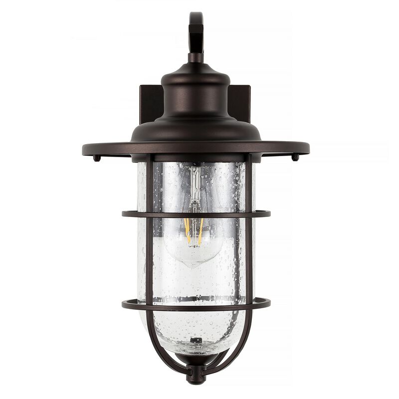 Westfield 1-Light Iron/Seeded Glass Rustic Industrial Cage LED Outdoor Sconce