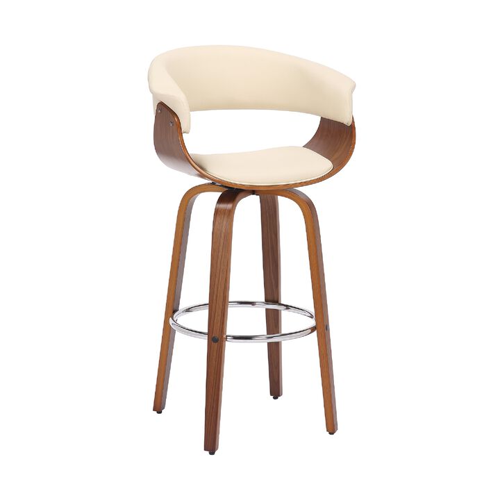 30 Inch Swivel Faux Leather Barstool with Curved Open Back, Brown-Benzara