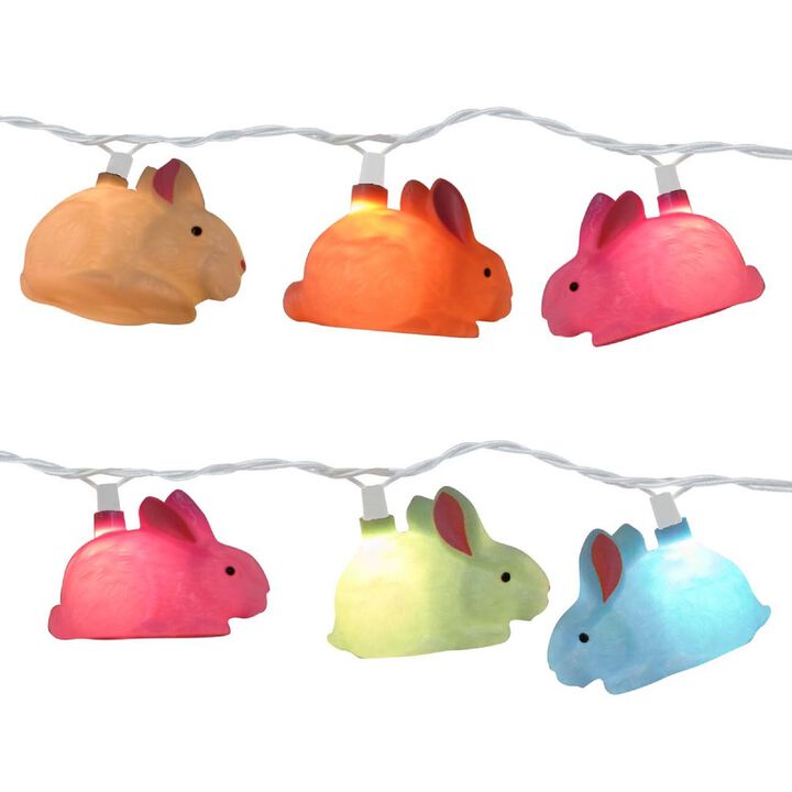 Set of 10 Pink  Multi Colored Easter Bunny Novelty Christmas Lights 11ft White Wire