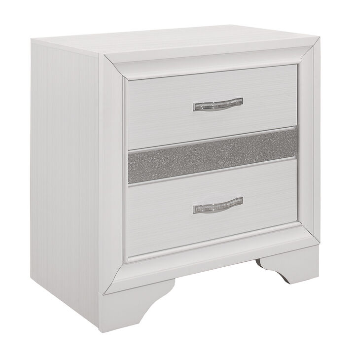 Ani 26 Inch Modern 2 Drawer Nightstand, Hidden Jewelry Drawer, White Frame-Benzara