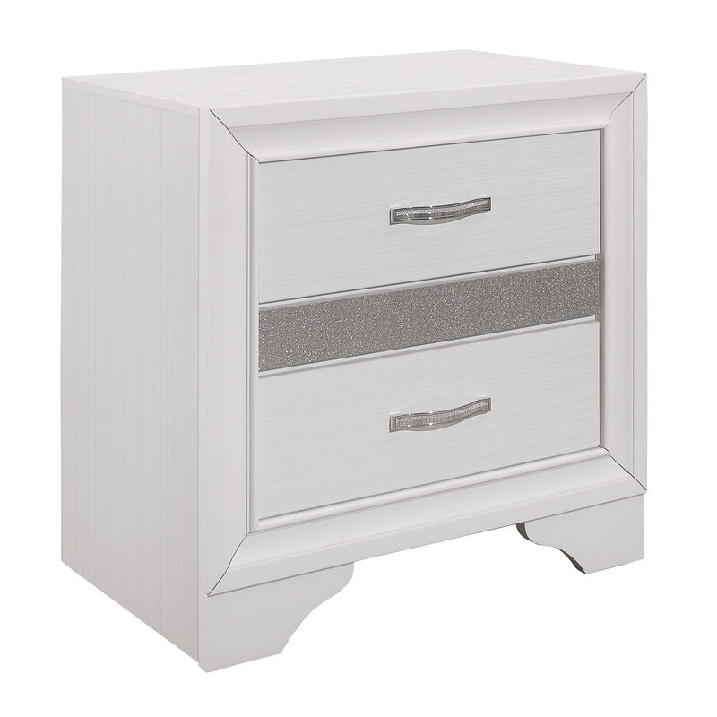 Ani 26 Inch Modern 2 Drawer Nightstand, Hidden Jewelry Drawer, White Frame-Benzara