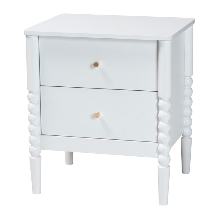 Baxton Studio Lucera Mid Century White 2 Drawer Bobbin Nightstand