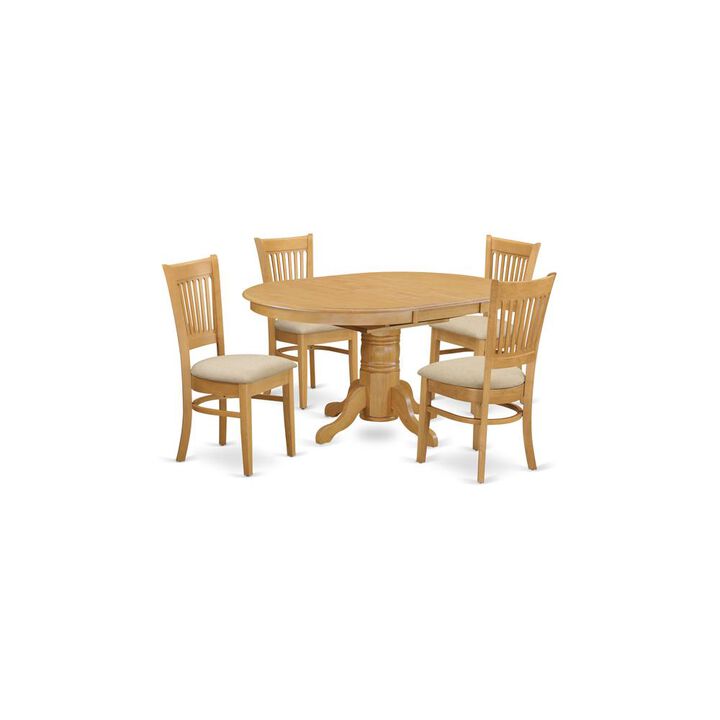 East West Furniture AVVA5-OAK-C 5 Pc Dining set-Table and 4 Dinette Chairs.