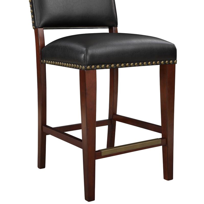 Comfort Pointe Denver Stationary Faux Leather Brown Counter Stool with Nail Heads