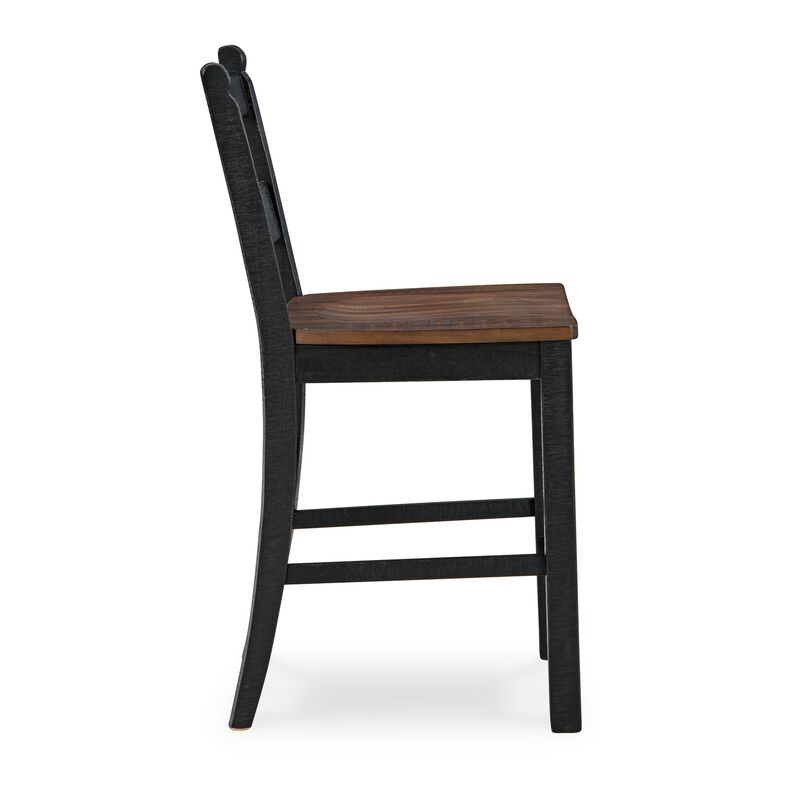 Becy Counter Height Chair Set of 2, 24 Inch, Black and Brown Wood - Benzara