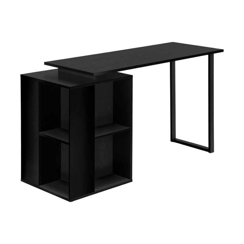 Monarch Specialties I 7601 Computer Desk, Home Office, Left, Right Set-up, Storage Shelves, 55"L, Work, Laptop, Metal, Laminate, Black, Contemporary, Modern