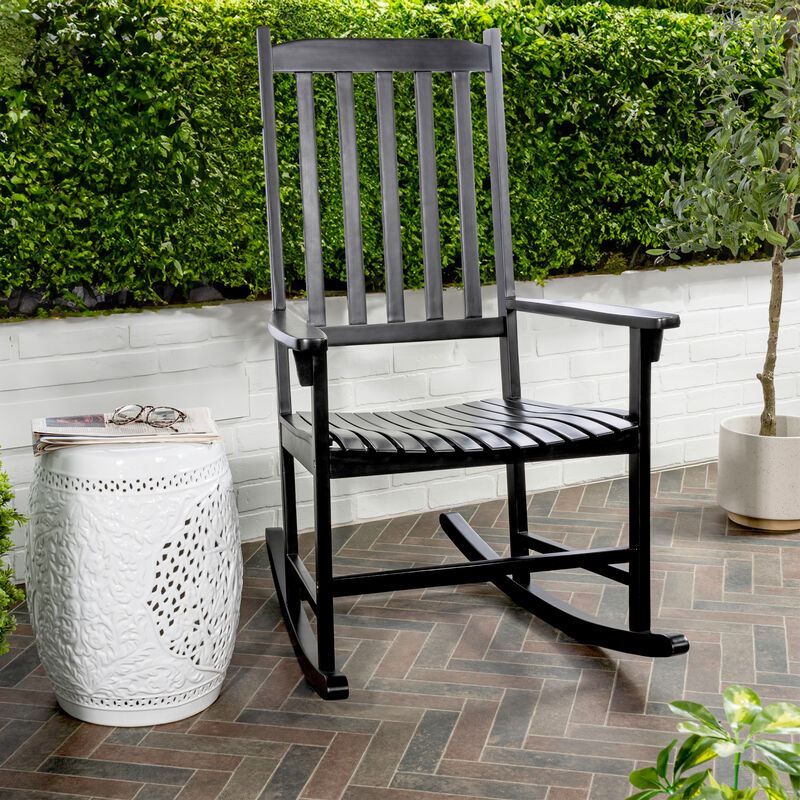 Seagrove Farmhouse Classic Slat-Back Acacia Wood Outdoor Rocking Chair