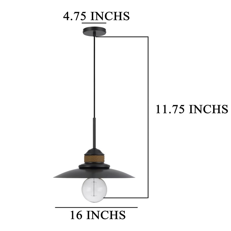 Oly 16 Inch Pendant Light w Burlap Rope Design, Dark Gray - Benzara