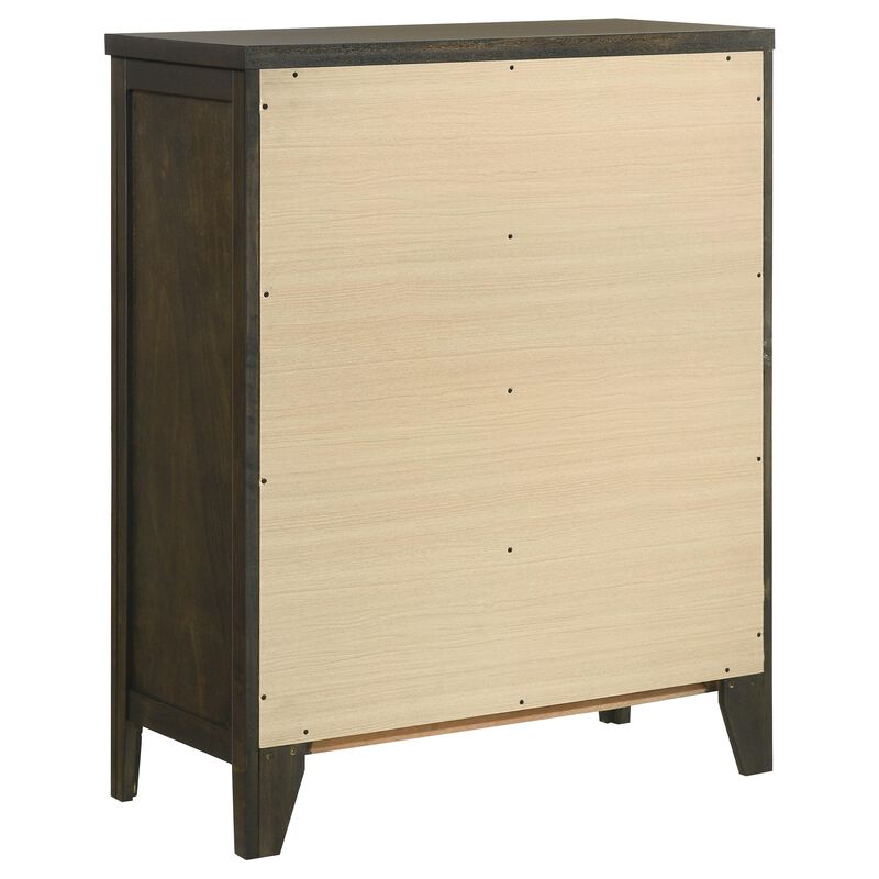 Wily Tall Dresser Chest, Dark Brown Wood, 4 Drawer, Round Nickel Knobs - Benzara